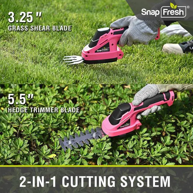 Alt view image 2 of 7 - Cordless Hedge Trimmer & Grass Shears, 7.2V 2-in-1 Handheld Electric Bush Trimmer, Lightweight & Low-Noise, Rechargeable Lithium-Ion Battery with Type-C Cable Included (Pink)
