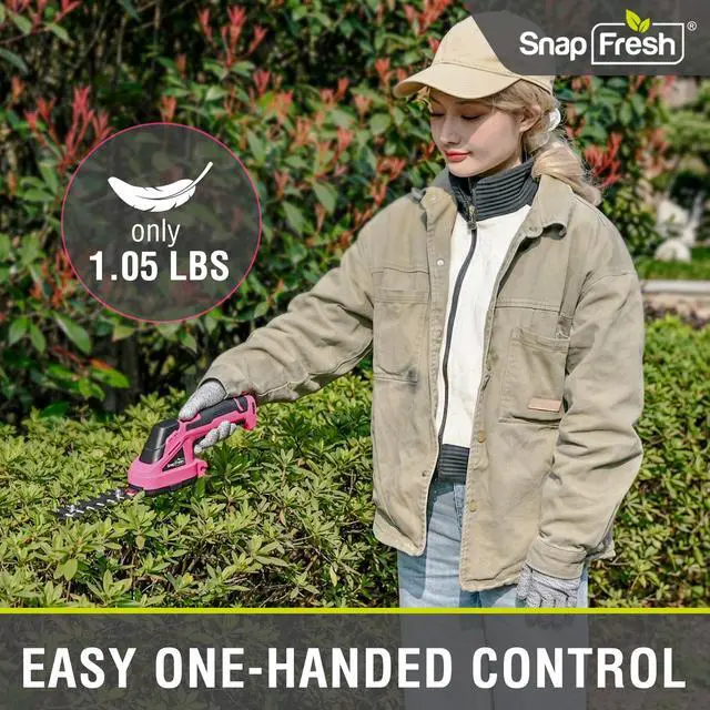 Alt view image 3 of 7 - Cordless Hedge Trimmer & Grass Shears, 7.2V 2-in-1 Handheld Electric Bush Trimmer, Lightweight & Low-Noise, Rechargeable Lithium-Ion Battery with Type-C Cable Included (Pink)