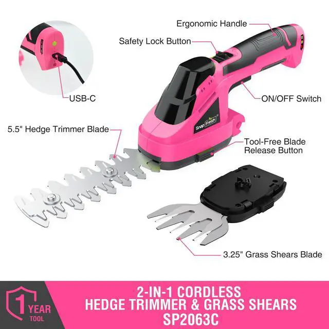 Alt view image 5 of 7 - Cordless Hedge Trimmer & Grass Shears, 7.2V 2-in-1 Handheld Electric Bush Trimmer, Lightweight & Low-Noise, Rechargeable Lithium-Ion Battery with Type-C Cable Included (Pink)