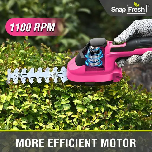 Alt view image 6 of 7 - Cordless Hedge Trimmer & Grass Shears, 7.2V 2-in-1 Handheld Electric Bush Trimmer, Lightweight & Low-Noise, Rechargeable Lithium-Ion Battery with Type-C Cable Included (Pink)