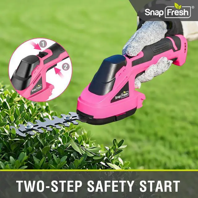 Alt view image 7 of 7 - Cordless Hedge Trimmer & Grass Shears, 7.2V 2-in-1 Handheld Electric Bush Trimmer, Lightweight & Low-Noise, Rechargeable Lithium-Ion Battery with Type-C Cable Included (Pink)