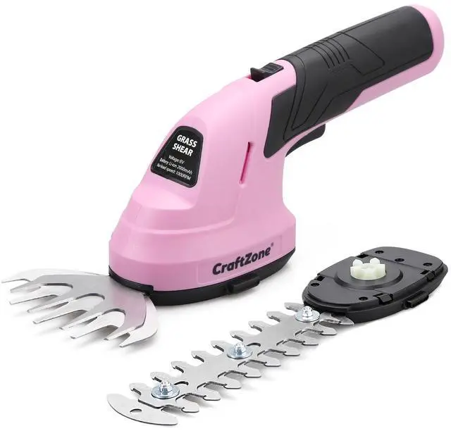 Main image of 2-in-1 Cordless Grass Shear and Hedge Trimmer - Pink, 8V Handheld Electric Shrub Trimmer/Grass Cutter with Rechargeable Lithium-Ion Battery and Type-C Charging Cable