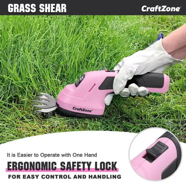 Alt view image 6 of 7 - 2-in-1 Cordless Grass Shear and Hedge Trimmer - Pink, 8V Handheld Electric Shrub Trimmer/Grass Cutter with Rechargeable Lithium-Ion Battery and Type-C Charging Cable