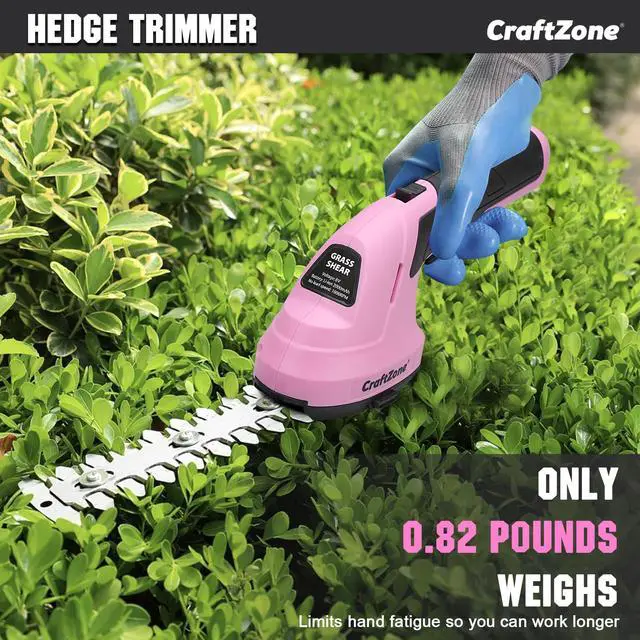 Alt view image 7 of 7 - 2-in-1 Cordless Grass Shear and Hedge Trimmer - Pink, 8V Handheld Electric Shrub Trimmer/Grass Cutter with Rechargeable Lithium-Ion Battery and Type-C Charging Cable