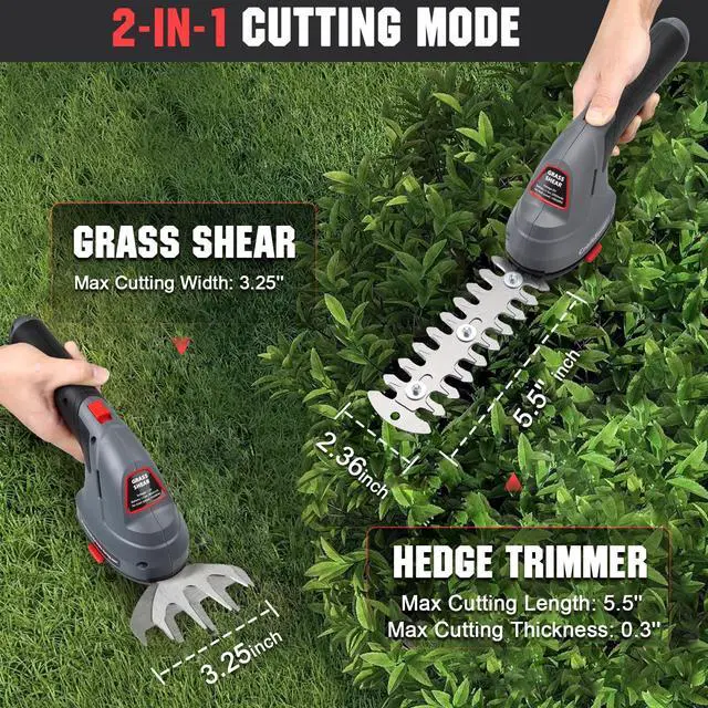 Alt view image 2 of 7 - Cordless Grass Shear & Hedge Trimmer, 2 in 1 Handheld Bush Trimmer, 8V Electric Shrub Trimmer/Grass Cutter with Type-C Cable and Rechargeable Lithium-Ion Battery