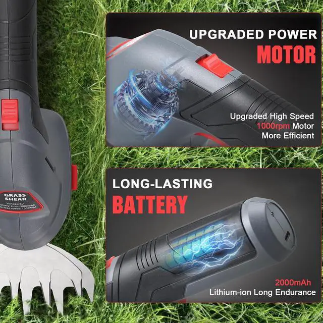 Alt view image 3 of 7 - Cordless Grass Shear & Hedge Trimmer, 2 in 1 Handheld Bush Trimmer, 8V Electric Shrub Trimmer/Grass Cutter with Type-C Cable and Rechargeable Lithium-Ion Battery