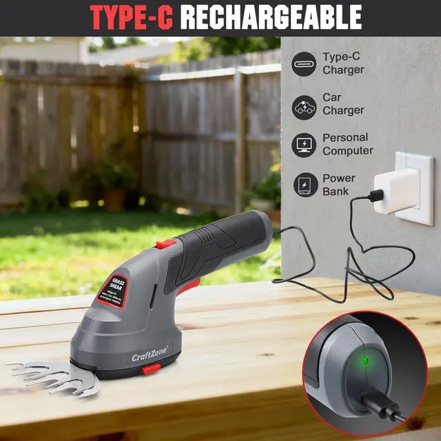 Alt view image 4 of 7 - Cordless Grass Shear & Hedge Trimmer, 2 in 1 Handheld Bush Trimmer, 8V Electric Shrub Trimmer/Grass Cutter with Type-C Cable and Rechargeable Lithium-Ion Battery
