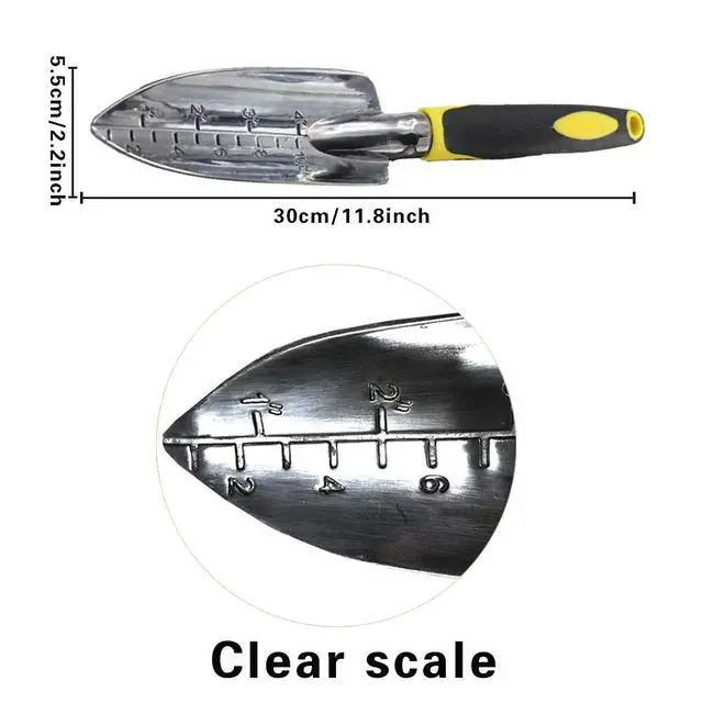 Alt view image 2 of 7 - Garden Trowel Hand Shovel for Gardening, Small Garden Spade with Scale | Gardening Gifts Hand Trowel with Soft Rubberized Non-Slip Ergonomic Handle for Planting Transplanting, Weeding, Moving