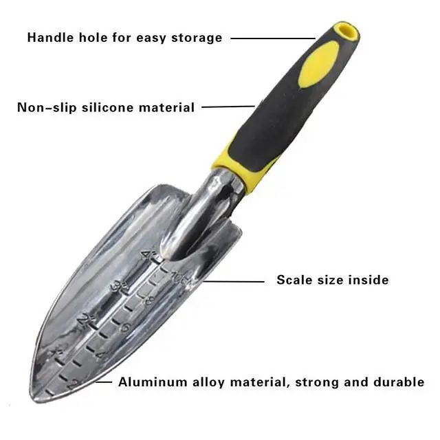 Alt view image 3 of 7 - Garden Trowel Hand Shovel for Gardening, Small Garden Spade with Scale | Gardening Gifts Hand Trowel with Soft Rubberized Non-Slip Ergonomic Handle for Planting Transplanting, Weeding, Moving