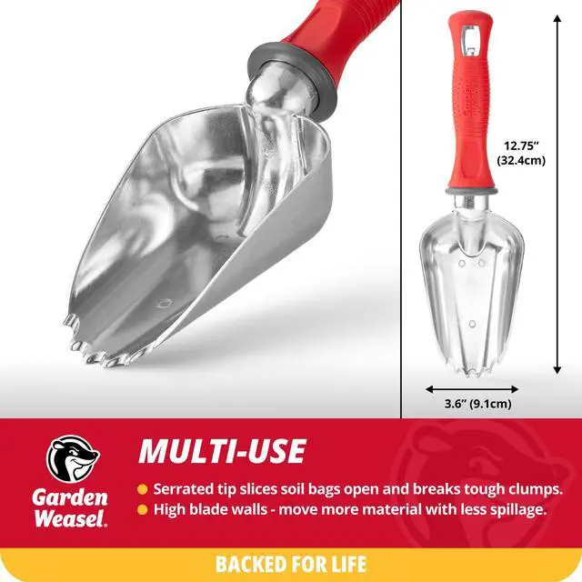 Alt view image 5 of 7 - Oversized Potting Scoop for Soil Digging Planting Gardening | Heavy duty steel scoop for transplanting, moving soil & potting mix. Mini shovel design for garden beds & container planting