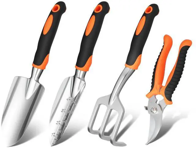 Main image of Garden Tool Set, 4Pcs Aluminum Heavy Duty Gardening Tool Set, Include Shovel, Transplant Trowel, Hand Cultivator and Shear with Rubberiz NonSlip Ergonomic Handle, Gardening Kit for Women Men