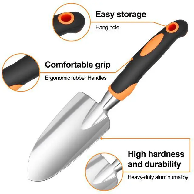 Alt view image 3 of 7 - Garden Tool Set, 4Pcs Aluminum Heavy Duty Gardening Tool Set, Include Shovel, Transplant Trowel, Hand Cultivator and Shear with Rubberiz NonSlip Ergonomic Handle, Gardening Kit for Women Men
