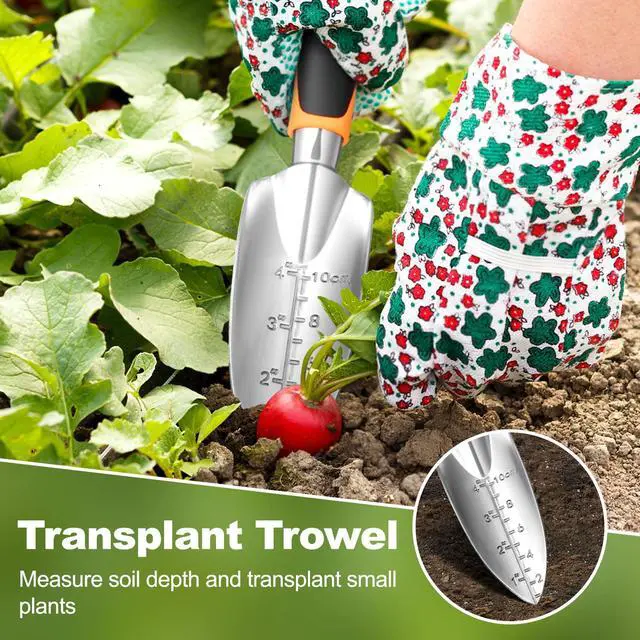 Alt view image 5 of 7 - Garden Tool Set, 4Pcs Aluminum Heavy Duty Gardening Tool Set, Include Shovel, Transplant Trowel, Hand Cultivator and Shear with Rubberiz NonSlip Ergonomic Handle, Gardening Kit for Women Men