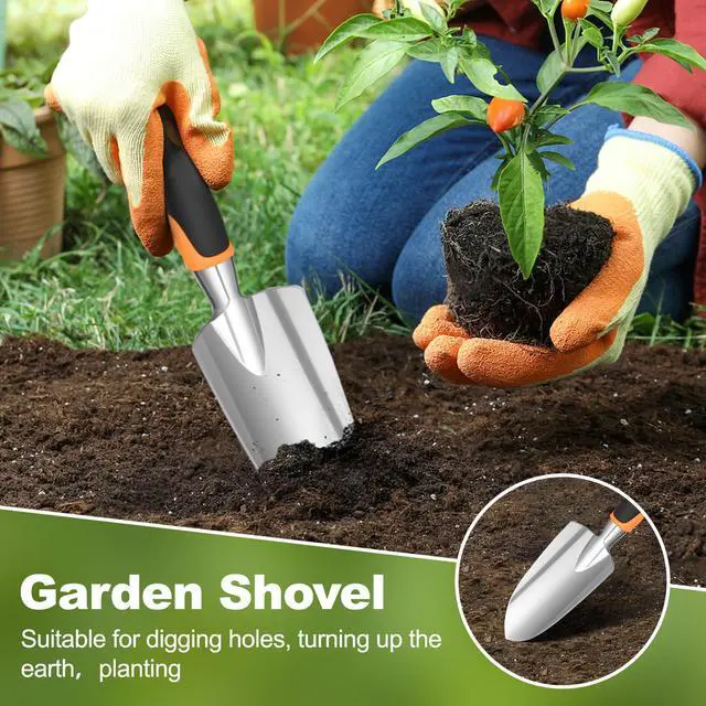 Alt view image 4 of 7 - Garden Tool Set, 4Pcs Aluminum Heavy Duty Gardening Tool Set, Include Shovel, Transplant Trowel, Hand Cultivator and Shear with Rubberiz NonSlip Ergonomic Handle, Gardening Kit for Women Men