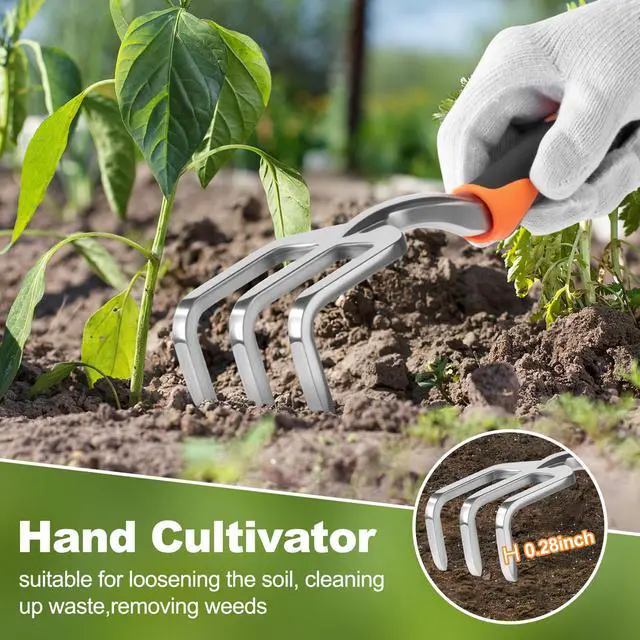 Alt view image 6 of 7 - Garden Tool Set, 4Pcs Aluminum Heavy Duty Gardening Tool Set, Include Shovel, Transplant Trowel, Hand Cultivator and Shear with Rubberiz NonSlip Ergonomic Handle, Gardening Kit for Women Men