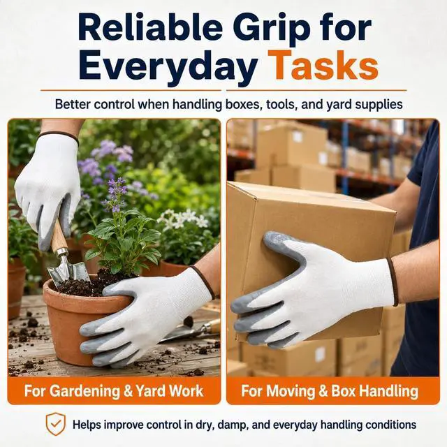 Alt view image 2 of 7 - Work Gloves, Nitrile-Coated Grip for Yard Work & Moving, Large | Micro-Foam Coating, Non-Slip Grip, Breathable 13-Gauge Knit, Flexible Fit, Garage & DIY Tasks, 3 Pairs, Rotation & Backup