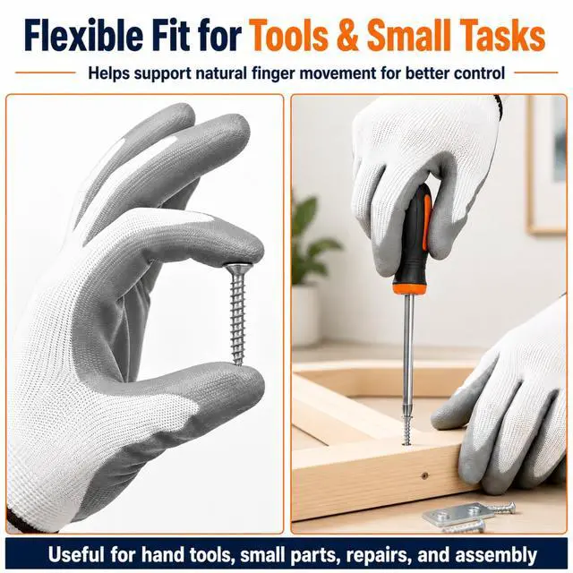 Alt view image 4 of 7 - Work Gloves, Nitrile-Coated Grip for Yard Work & Moving, Large | Micro-Foam Coating, Non-Slip Grip, Breathable 13-Gauge Knit, Flexible Fit, Garage & DIY Tasks, 3 Pairs, Rotation & Backup