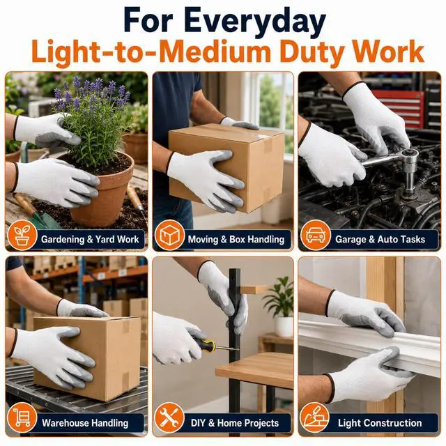 Alt view image 5 of 7 - Work Gloves, Nitrile-Coated Grip for Yard Work & Moving, Large | Micro-Foam Coating, Non-Slip Grip, Breathable 13-Gauge Knit, Flexible Fit, Garage & DIY Tasks, 3 Pairs, Rotation & Backup