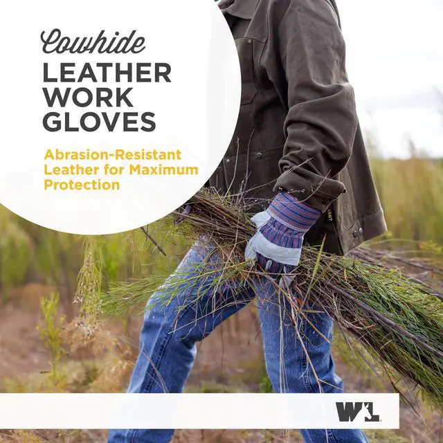 Alt view image 2 of 6 - Men's Safety Cuff Work Gloves, Split Cowhide Leather, Large