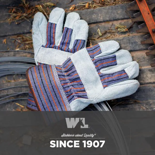 Alt view image 6 of 6 - Men's Safety Cuff Work Gloves, Split Cowhide Leather, Large