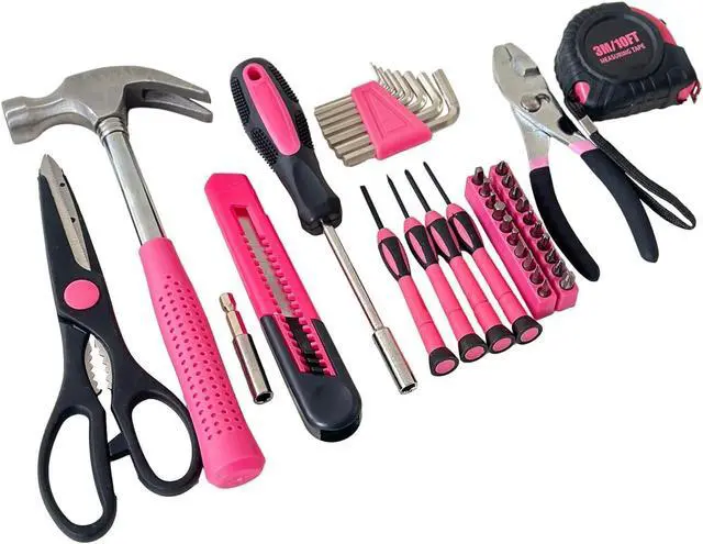 Alt view image 3 of 6 - 39-Piece Household Tool Kit Pink Hand Kits with Storage Case | Portable Toolbox Ideal for Home Repair, College dorm, DIY projects, Furniture Setup, crafting and Daily Household Fixes...