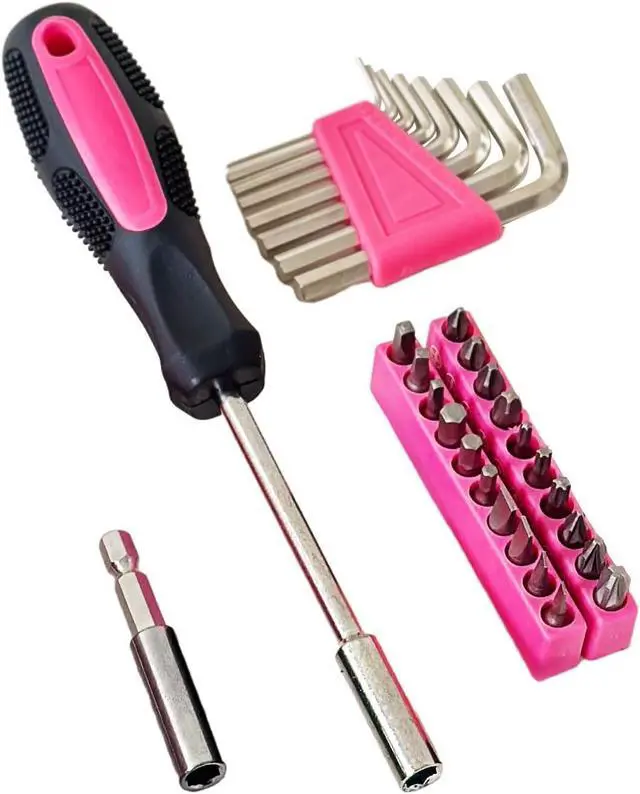 Alt view image 4 of 6 - 39-Piece Household Tool Kit Pink Hand Kits with Storage Case | Portable Toolbox Ideal for Home Repair, College dorm, DIY projects, Furniture Setup, crafting and Daily Household Fixes...