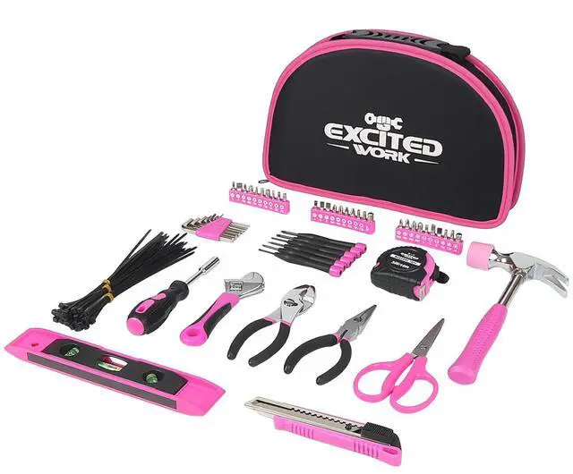Main image of 89 Piece Pink Tool kit, Ladies Hand Tool Set with Easy Carrying Round Pouch Household Tool Kit Perfect for DIY, Home Maintenance and Dorm Repair