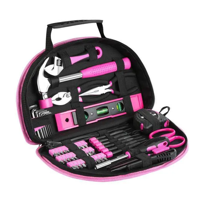 Alt view image 3 of 7 - 89 Piece Pink Tool kit, Ladies Hand Tool Set with Easy Carrying Round Pouch Household Tool Kit Perfect for DIY, Home Maintenance and Dorm Repair