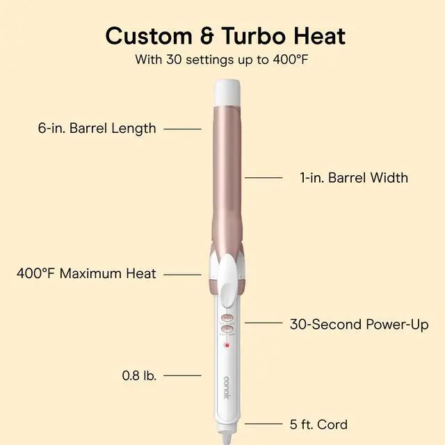 Alt view image 4 of 7 - Curling Iron, Double Ceramic, 1" Barrel, White/Rose Gold | Hair curler and hair waver for medium to long hair with 30 heat settings, built-in heat protection, a cool tip, and auto off