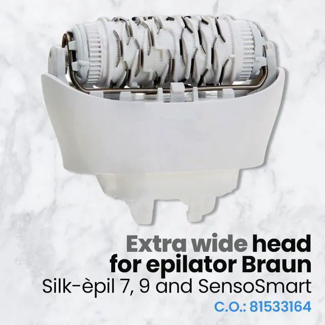 Alt view image 2 of 6 - Replacement Epilator Head 81533164 Compatible with Braun Silk-épil 7, Silk-épil 9 and Xpressive | Extra Wide Epilation Head, White