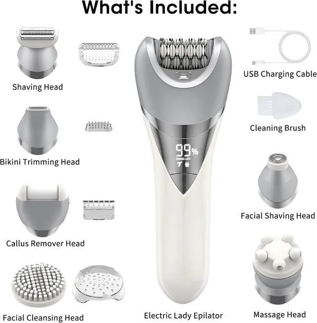 Alt view image 2 of 7 - Epilator for Women, 7 in 1 Hair Removal Epilator, Electric Shaver for Women, Facial Brush, Face Massage and Body Exfoliator, IPX6 Waterproof Lady Razor for Whole body.