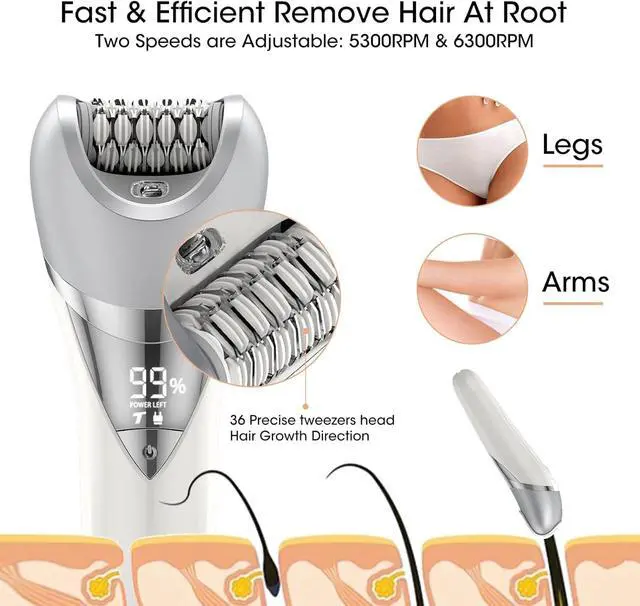 Alt view image 3 of 7 - Epilator for Women, 7 in 1 Hair Removal Epilator, Electric Shaver for Women, Facial Brush, Face Massage and Body Exfoliator, IPX6 Waterproof Lady Razor for Whole body.