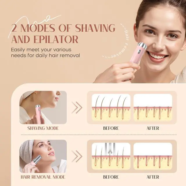 Alt view image 2 of 7 - Facial Hair Remover for Women, 2-in-1 Epilator for Women with LED Light USB Rechargeable Portable Electric Epilators Painless Lady Shavers for Face, Lip, Chin, Leg, Arms, Bikini (Pink)