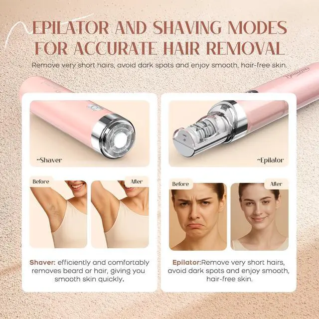 Alt view image 3 of 7 - Facial Hair Remover for Women, 2-in-1 Epilator for Women with LED Light USB Rechargeable Portable Electric Epilators Painless Lady Shavers for Face, Lip, Chin, Leg, Arms, Bikini (Pink)