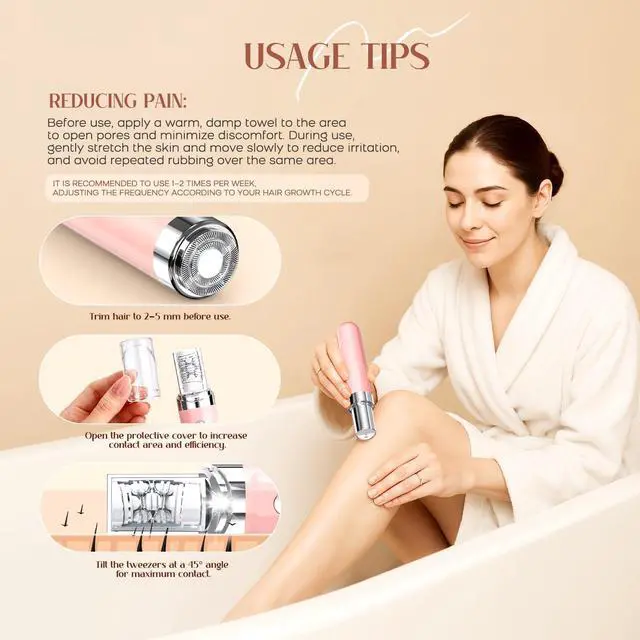Alt view image 5 of 7 - Facial Hair Remover for Women, 2-in-1 Epilator for Women with LED Light USB Rechargeable Portable Electric Epilators Painless Lady Shavers for Face, Lip, Chin, Leg, Arms, Bikini (Pink)