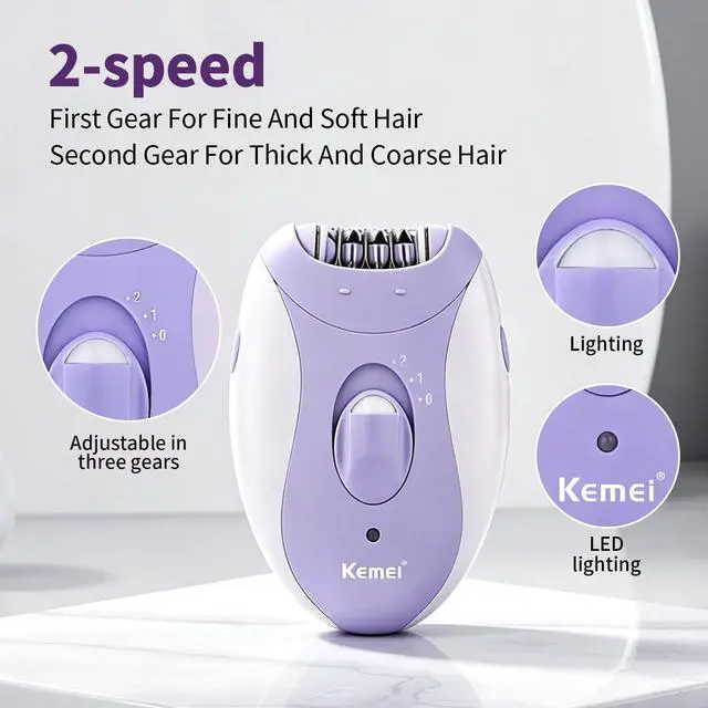 Alt view image 2 of 7 - 4-in-1 Women's Epilator Hair Remover for Face Legs Arms km-6037 | Women's Shaver & Hair Remover for Face, Legs, Arms, Body, Bikini; 2 Speeds, USB Charging, 90 min