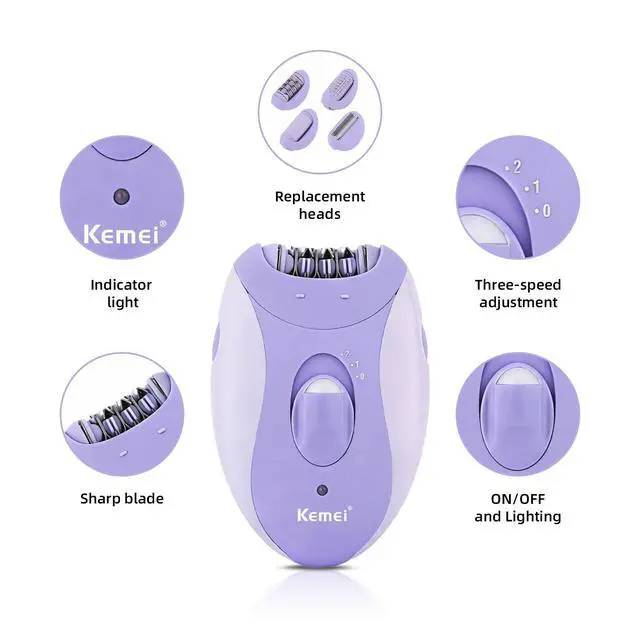 Alt view image 6 of 7 - 4-in-1 Women's Epilator Hair Remover for Face Legs Arms km-6037 | Women's Shaver & Hair Remover for Face, Legs, Arms, Body, Bikini; 2 Speeds, USB Charging, 90 min