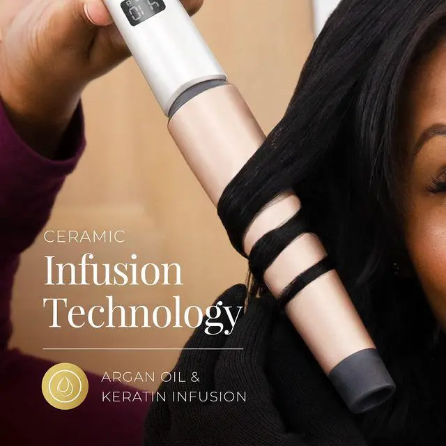 Alt view image 2 of 6 - Shine Therapy Tapered Curling Wand, 11.5 Inch | Fast 30-second Heat-up, Argan Oil and Keratin Infusion, Tousled Wave Styling, Auto Shut-off for Safety, Includes Heat Glove