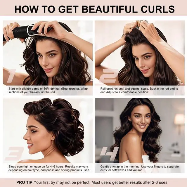 Alt view image 3 of 6 - Heatless Curls Overnight Hair Care Set - Jumbo Velvet Hair Curlers | No Heat Hair Rollers for Women, Comfortable Sleep-In Hair Rollers with Satin Scarf, No Heat Damage Curling Rods for All Hair