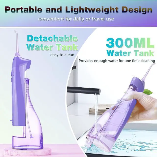 Alt view image 2 of 7 - Electric Water Flosser, Cordless Dental Oral Irrigator for Teeth | 3 Modes, 5 Tips, IPX7 Waterproof 300ML Travel Water Teeth Cleaner for Braces Care Teeth Gums Cleaning, Home Office Daily Use