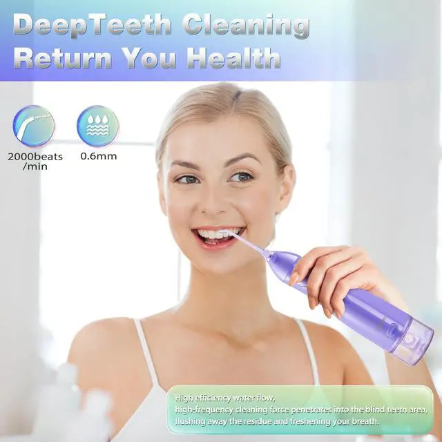Alt view image 3 of 7 - Electric Water Flosser, Cordless Dental Oral Irrigator for Teeth | 3 Modes, 5 Tips, IPX7 Waterproof 300ML Travel Water Teeth Cleaner for Braces Care Teeth Gums Cleaning, Home Office Daily Use
