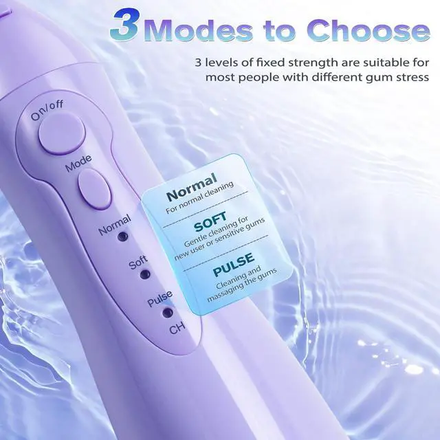 Alt view image 4 of 7 - Electric Water Flosser, Cordless Dental Oral Irrigator for Teeth | 3 Modes, 5 Tips, IPX7 Waterproof 300ML Travel Water Teeth Cleaner for Braces Care Teeth Gums Cleaning, Home Office Daily Use