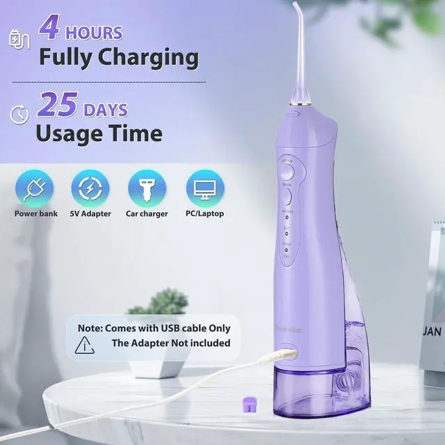 Alt view image 5 of 7 - Electric Water Flosser, Cordless Dental Oral Irrigator for Teeth | 3 Modes, 5 Tips, IPX7 Waterproof 300ML Travel Water Teeth Cleaner for Braces Care Teeth Gums Cleaning, Home Office Daily Use