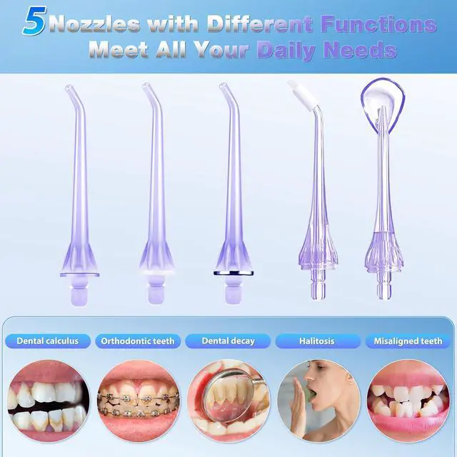 Alt view image 6 of 7 - Electric Water Flosser, Cordless Dental Oral Irrigator for Teeth | 3 Modes, 5 Tips, IPX7 Waterproof 300ML Travel Water Teeth Cleaner for Braces Care Teeth Gums Cleaning, Home Office Daily Use