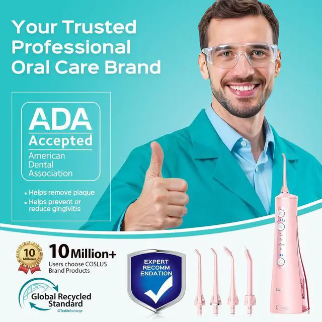 Alt view image 4 of 7 - ADA Accepted C50 Water Dental Flosser, 4 Modes 5 Intensity Levels | Professional Water Teeth Pick for Braces, Orthodontics & Sensitive Gums, Compact Cordless for Family Home Travel,Pink