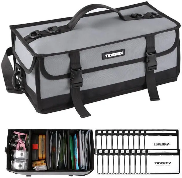 Main image of Soft Plastic Bait Storage Tackle Bag with 20 Clear Bait Pouches | 20L Capacity, 900D Oxford Fabric, Water-Resistant, Fits 3 3600-Size Tackle Boxes or 60+ Bait Bags, with Adjustable Dividers