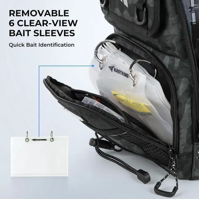 Alt view image 4 of 7 - BaitSpace Fishing Sling Bag with Rod Holder, Black Camo | Water-Resistant Tackle Storage with Soft Bait Binder, Adjustable Tackle Bag for Bank, Wading & Boat Fishing