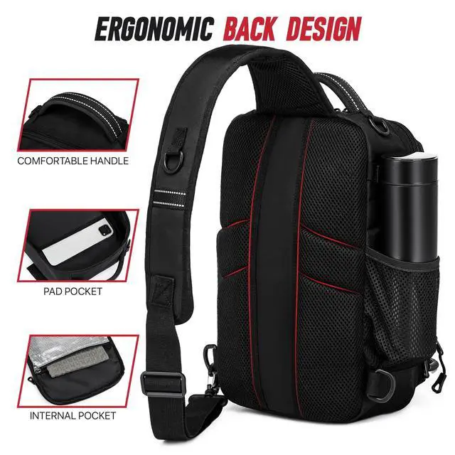 Alt view image 4 of 6 - Fishing Sling Bag, Fishing Bag With Rod Holder Fixed Stickers, MOLLE System, Soft Bait & Gear Storage, Gift for Men Black