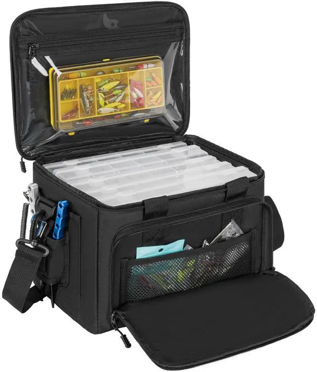 Main image of Fishing Tackle Bag Empty, Fits 3400-3600 & 4007 Lure Boxes | Water Resistant Fishing Gear Storage Bag, Portable Padded Shoulder Strap Bag for Saltwater Freshwater, Black