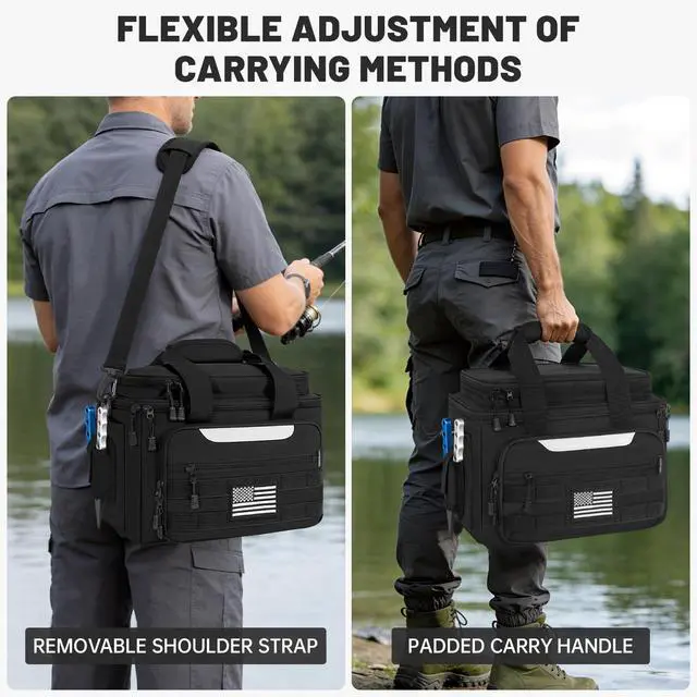 Alt view image 7 of 7 - Fishing Tackle Bag Empty, Fits 3400-3600 & 4007 Lure Boxes | Water Resistant Fishing Gear Storage Bag, Portable Padded Shoulder Strap Bag for Saltwater Freshwater, Black